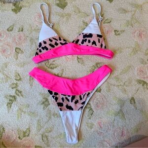Pink and Leopard Print Bikini Set